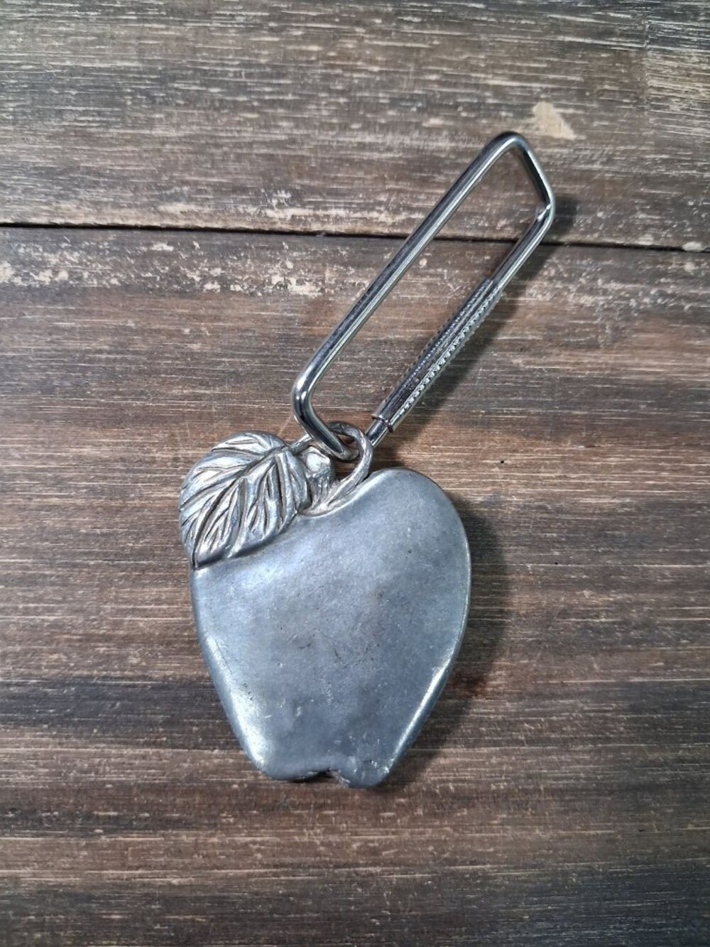 Seagull Fine Pewter Teacher's Apple Ornament Added Carabiner Style Keychain Vtg